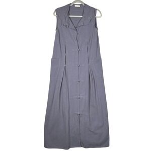 BEST TAILOR Sleeveless Maxi Dress Women Size S (READ) Gray Buttons Pockets Artsy